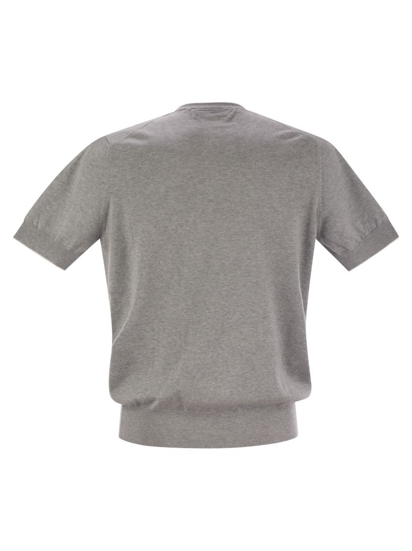 Brunello Cucinelli Short-Sleeved Cotton Jersey Jumper With Contrasting Trim
