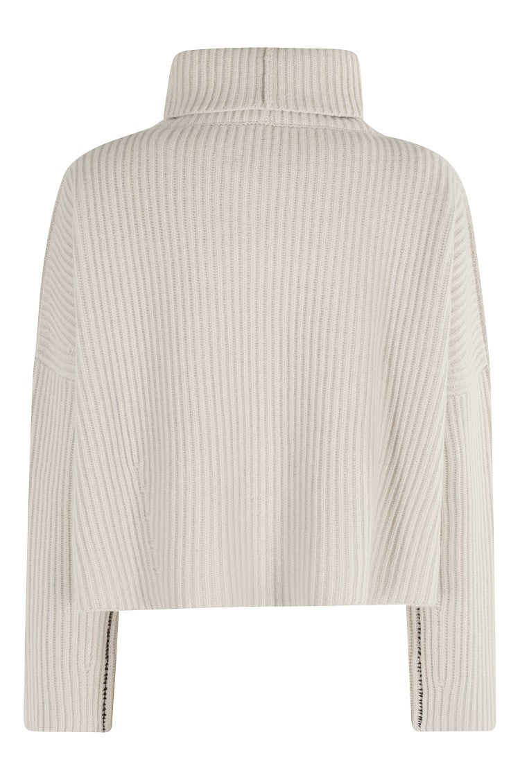 Roberto Collina Turtleneck Sweater With Wide Rib And Contrasting Stitching