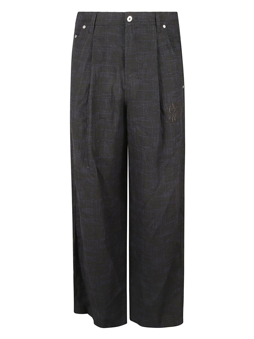 Off-White Wide-Leg Trousers With Subtle Textured Pattern