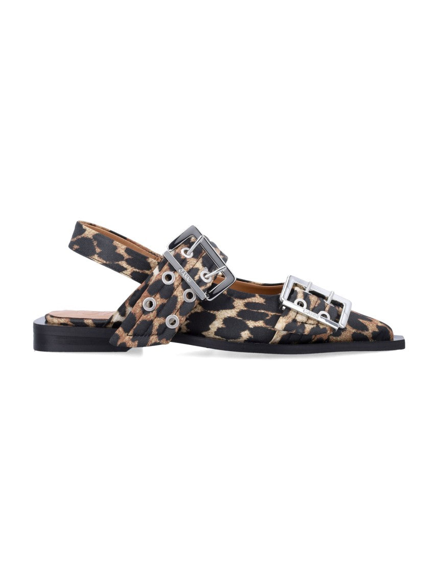 Ganni Leopard Feminie Buckle Ballerina