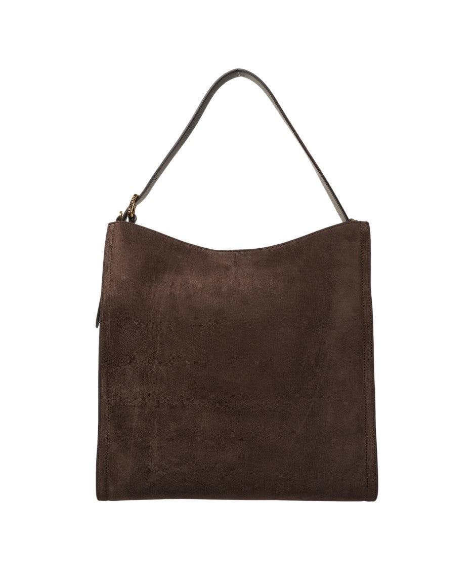 Orciani Suede Shopper Bag With Single Handle And Embossed Logo