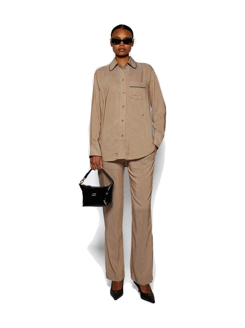 Victoria Beckham Pleat Detail Pyjama Trouser Tobacco And Midnight