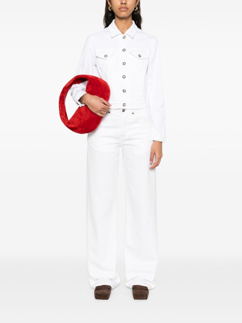 Dondup Cropped White Jacket With Classic Front Button Fastening