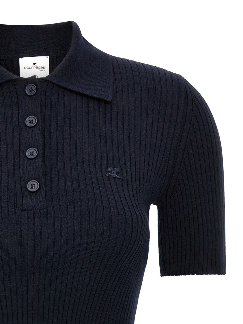 Courrèges Ribbed Crop Polo Shirt