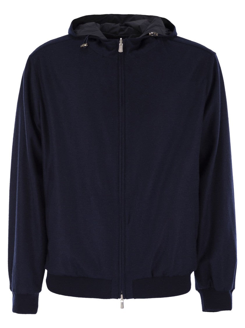 Fedeli Reversible Bomber Jacket With Hood In Cashmere Flannel And Airstop