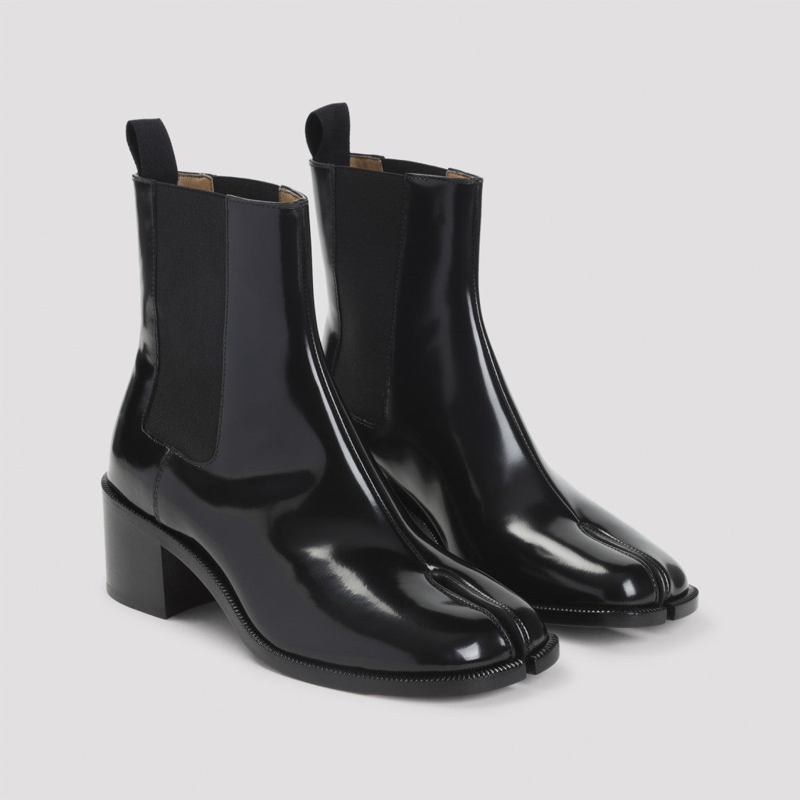 Maison Margiela Glossy Black Split-Toe Ankle Boots With Mid-Height Block Heel