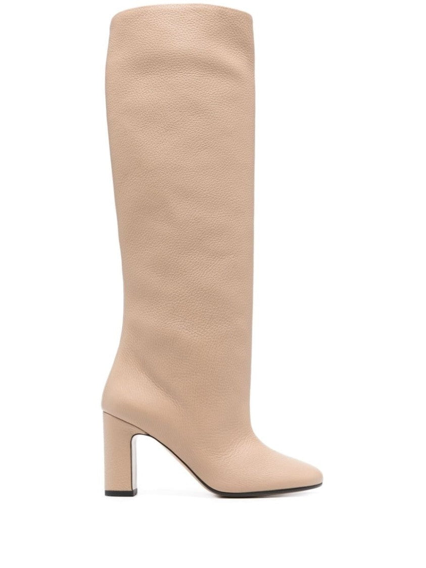 Kiton Seamless Brown Deerskin Long Boots With Mid Block Heel