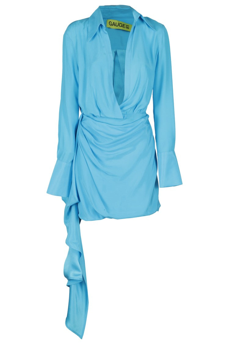 Gauge81 Light Blue Silk Mini Dress With Gravia Pattern