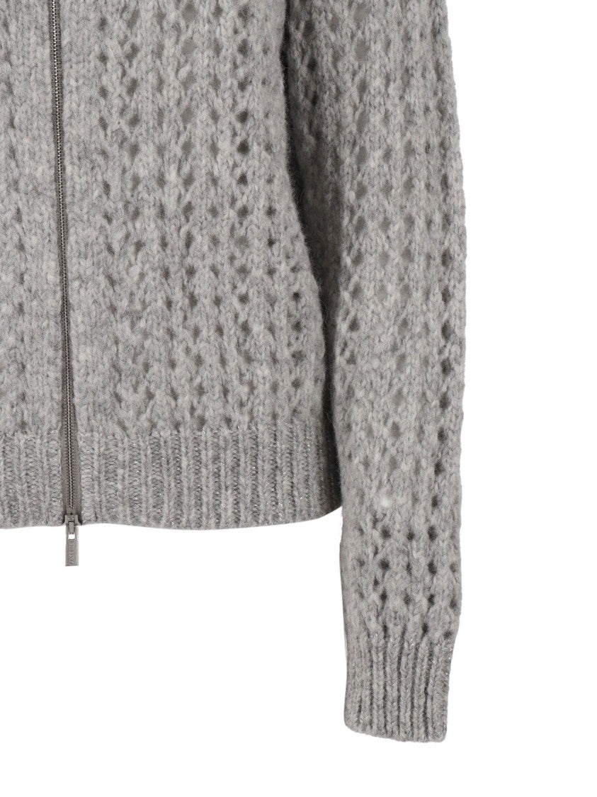 Peserico Textured Open-Knit Sweater With High Ribbed Collar
