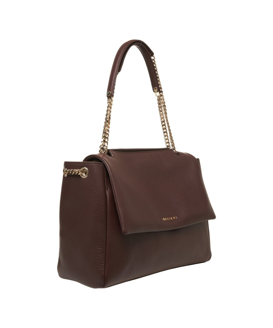 Orciani Hammered Leather Shoulder Bag With Chain-Detail Strap
