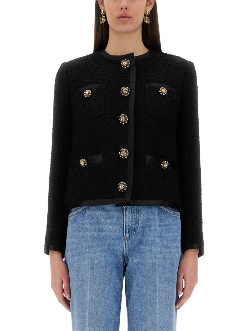 Dolce & Gabbana Single-Breasted Tweed Bouclé Short Jacket