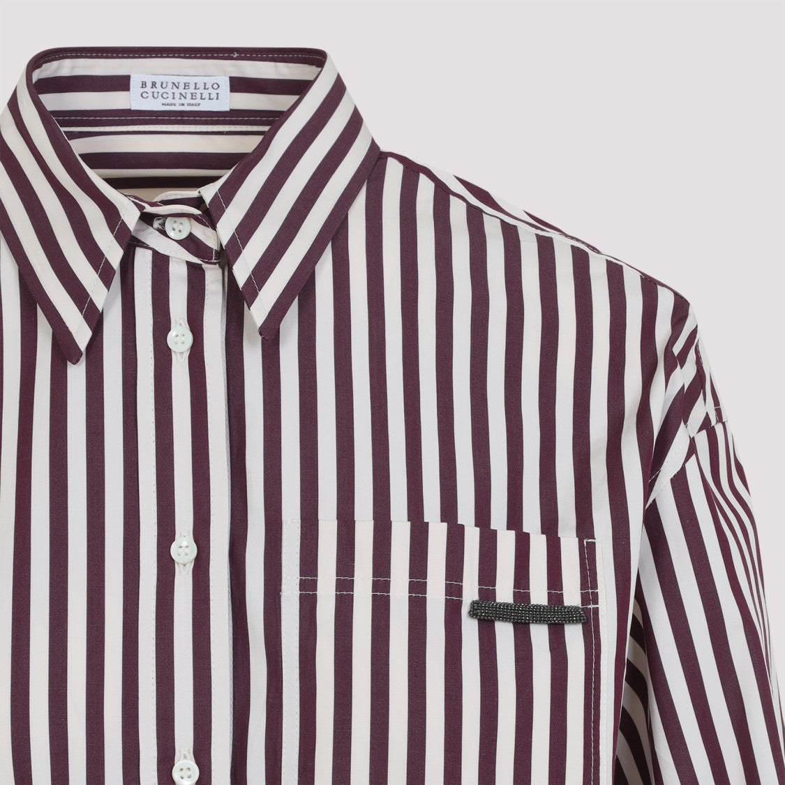 Brunello Cucinelli Bordeaux And White Striped Cotton Shirt