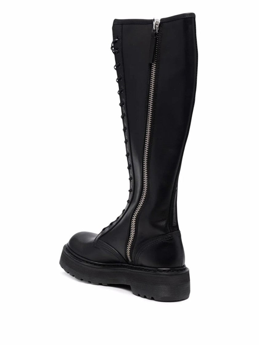 Tops Luxury Sleek Black Ankle Boots With Lace-Up Front And Side Zipper