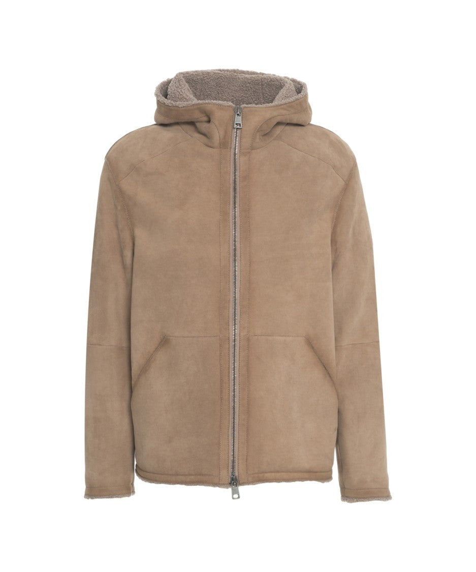 Gimo's Lamb Leather Jacket With Hood And Plush Lining