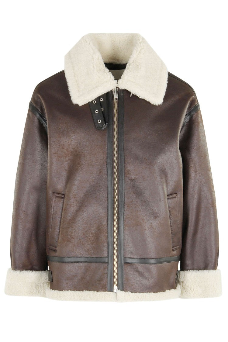 Dunst Loose Fit Shearling Collar Jacket With Buckle Hem