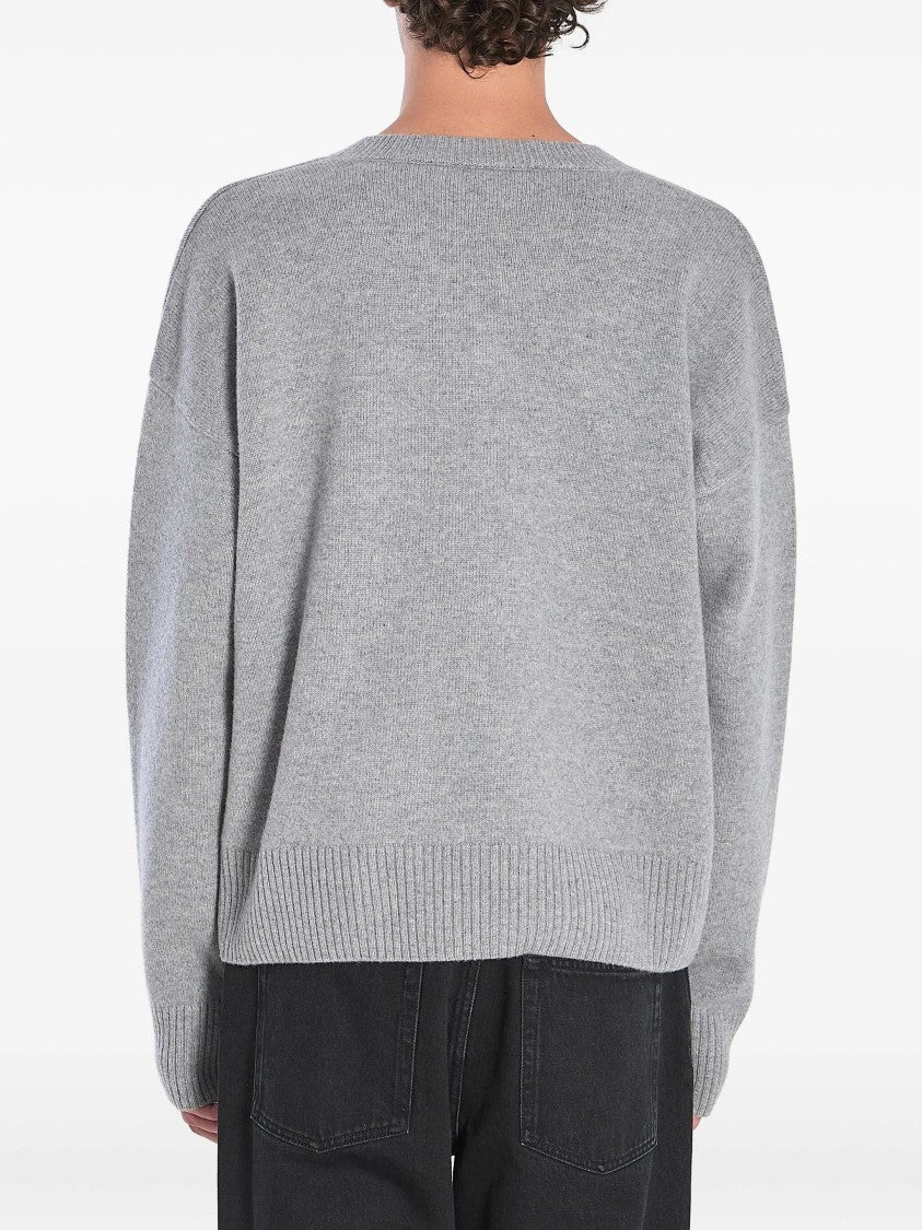 Ami V-Neck Ribbed Sweater With Embroidered Logo