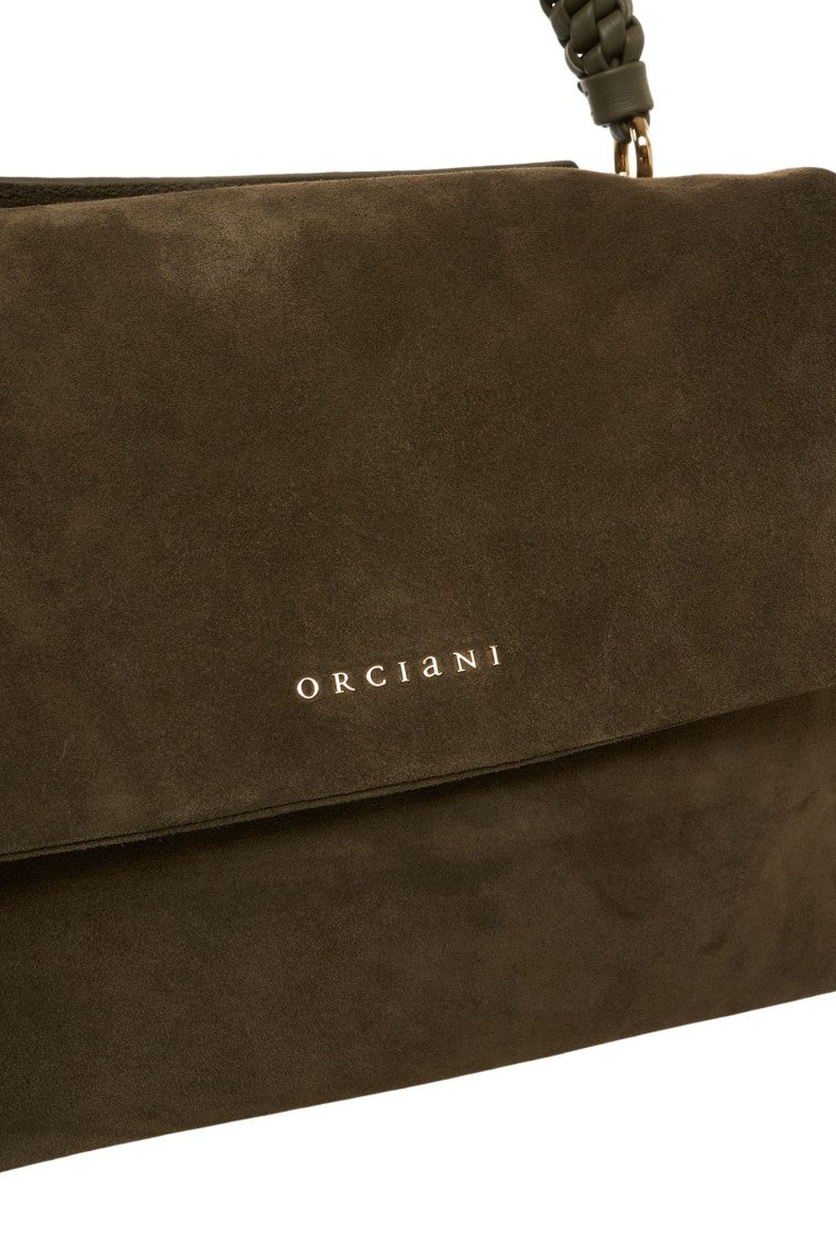 Orciani Suede Handbag With Woven Handle And Magnetic Closure