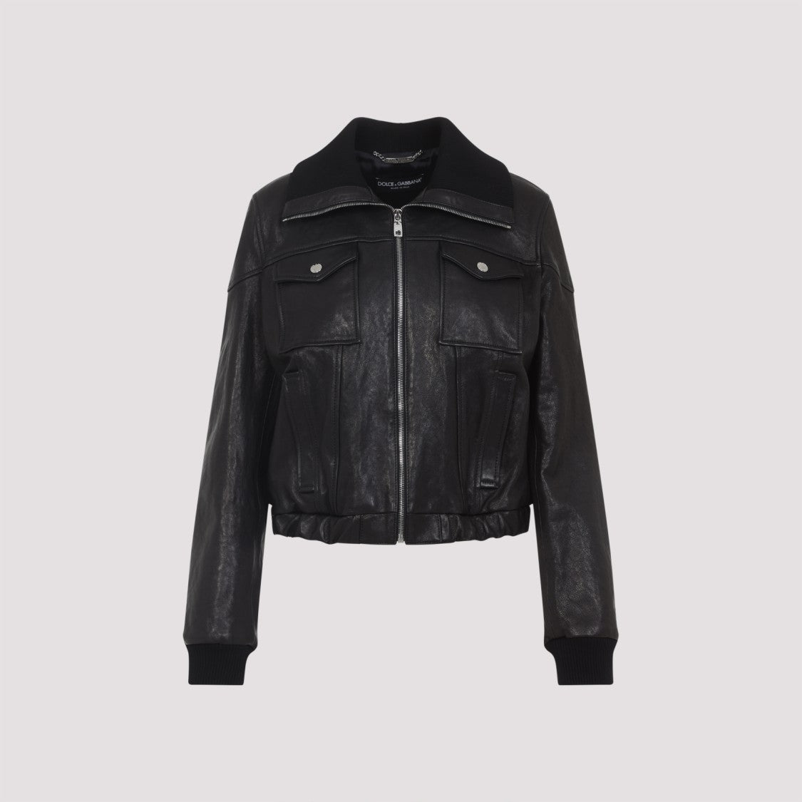 Dolce & Gabbana Black Lamb Leather Jacket With Ribbed Detailing