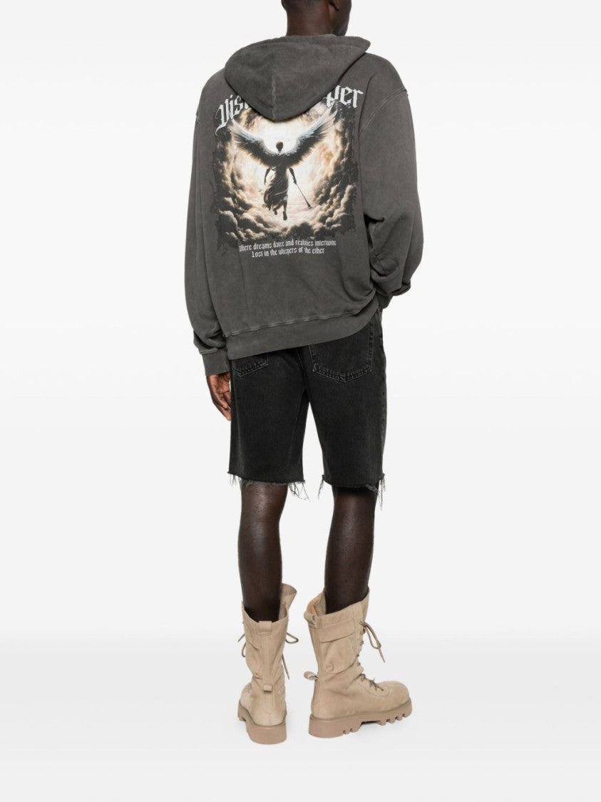 Vision Of Super Washed Gray Graphic Hoodie With Front Pocket