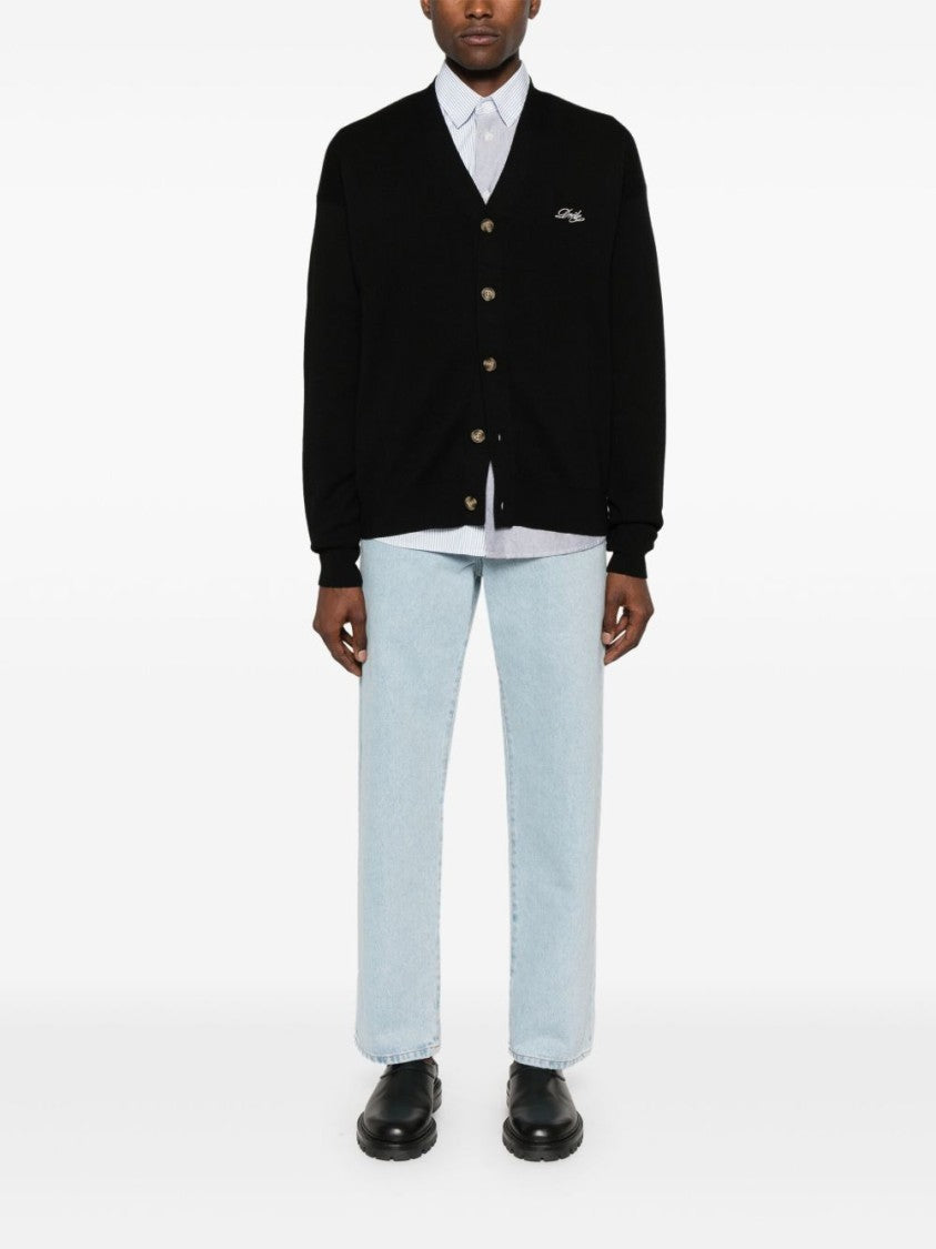 Drôle De Monsieur Cardigan Black Sweater With Deep V-Neck