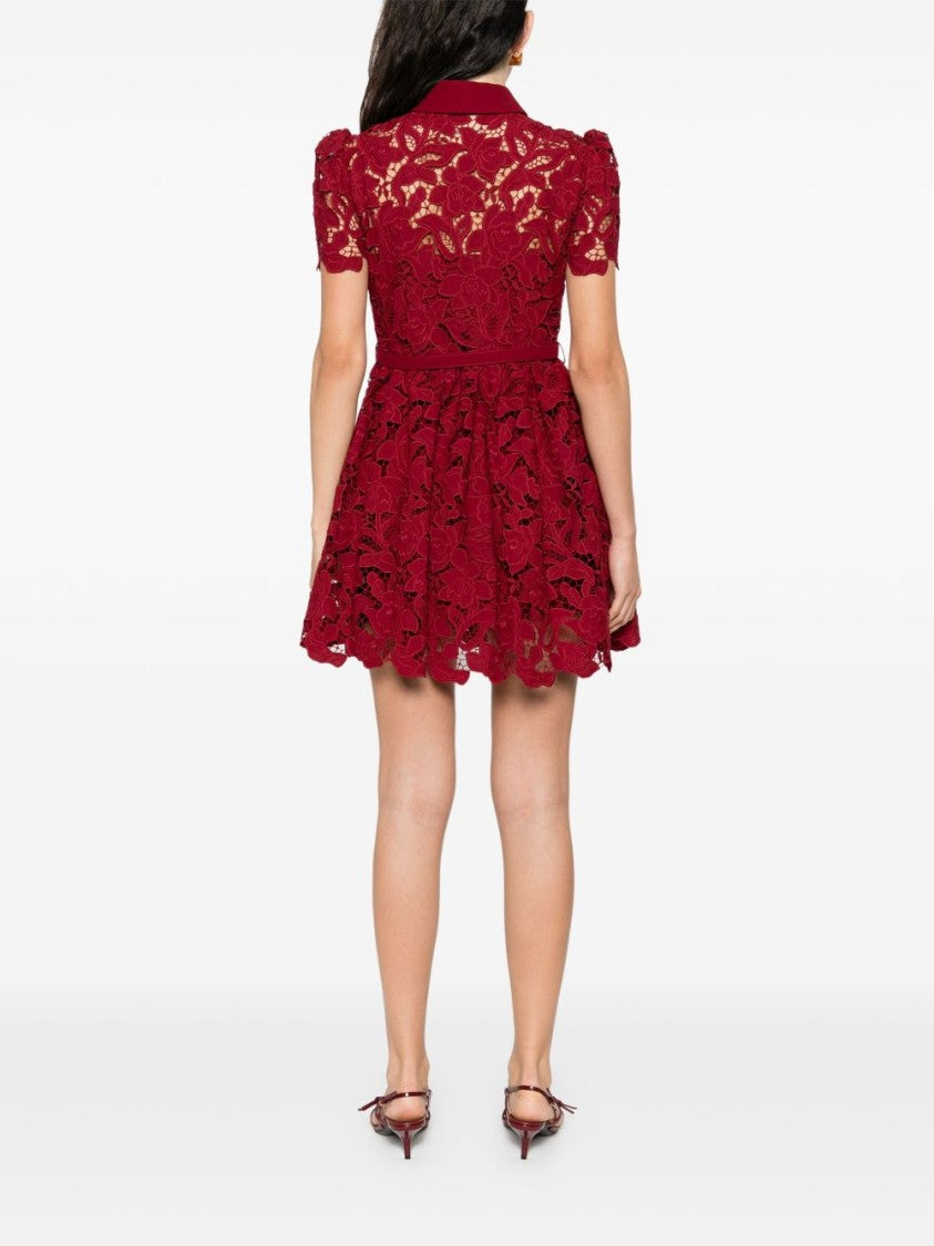 Self-Portrait Burgundy Mini Dress With Lace Collar