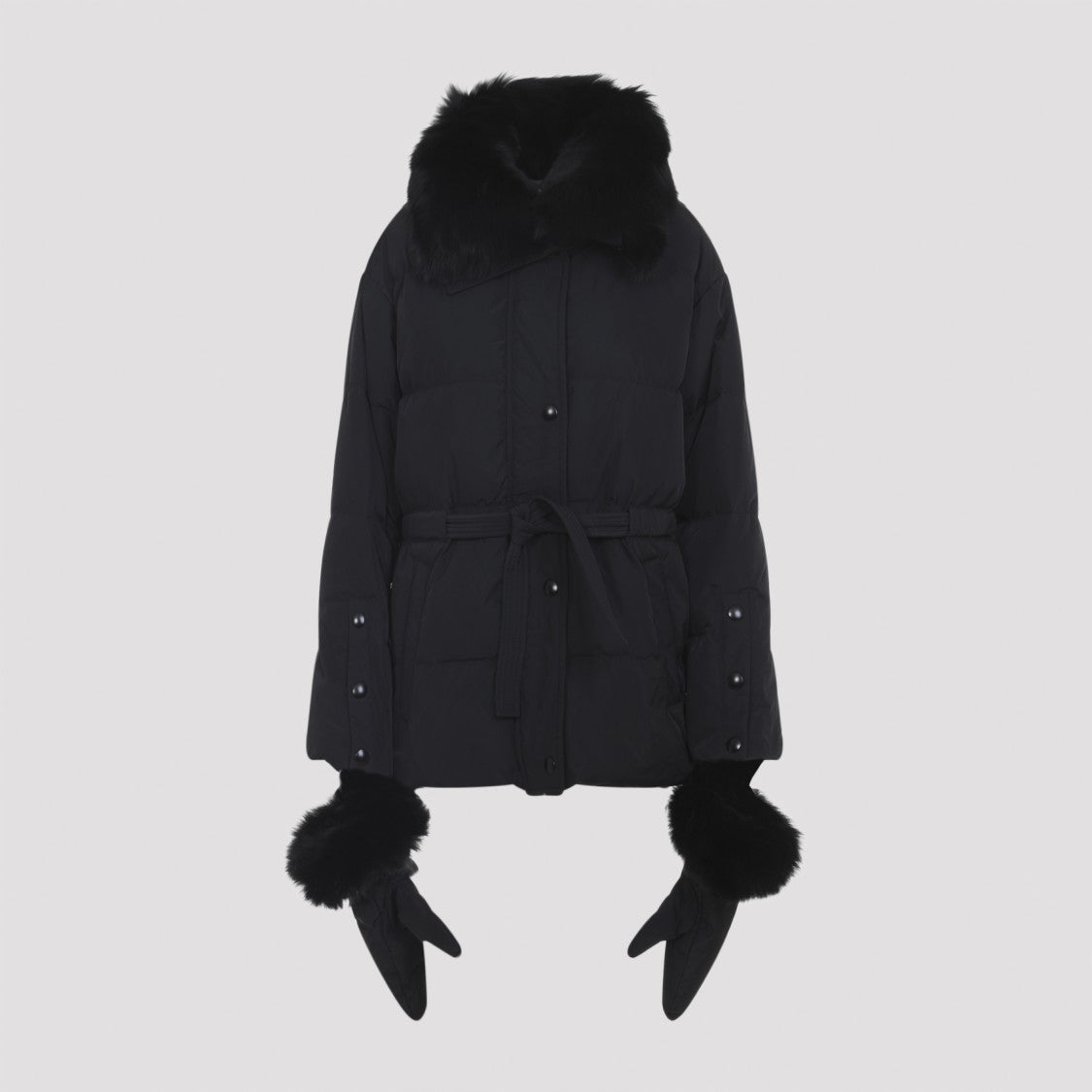 Yves Salomon Belted Down Coat With Luxurious Fur Collar