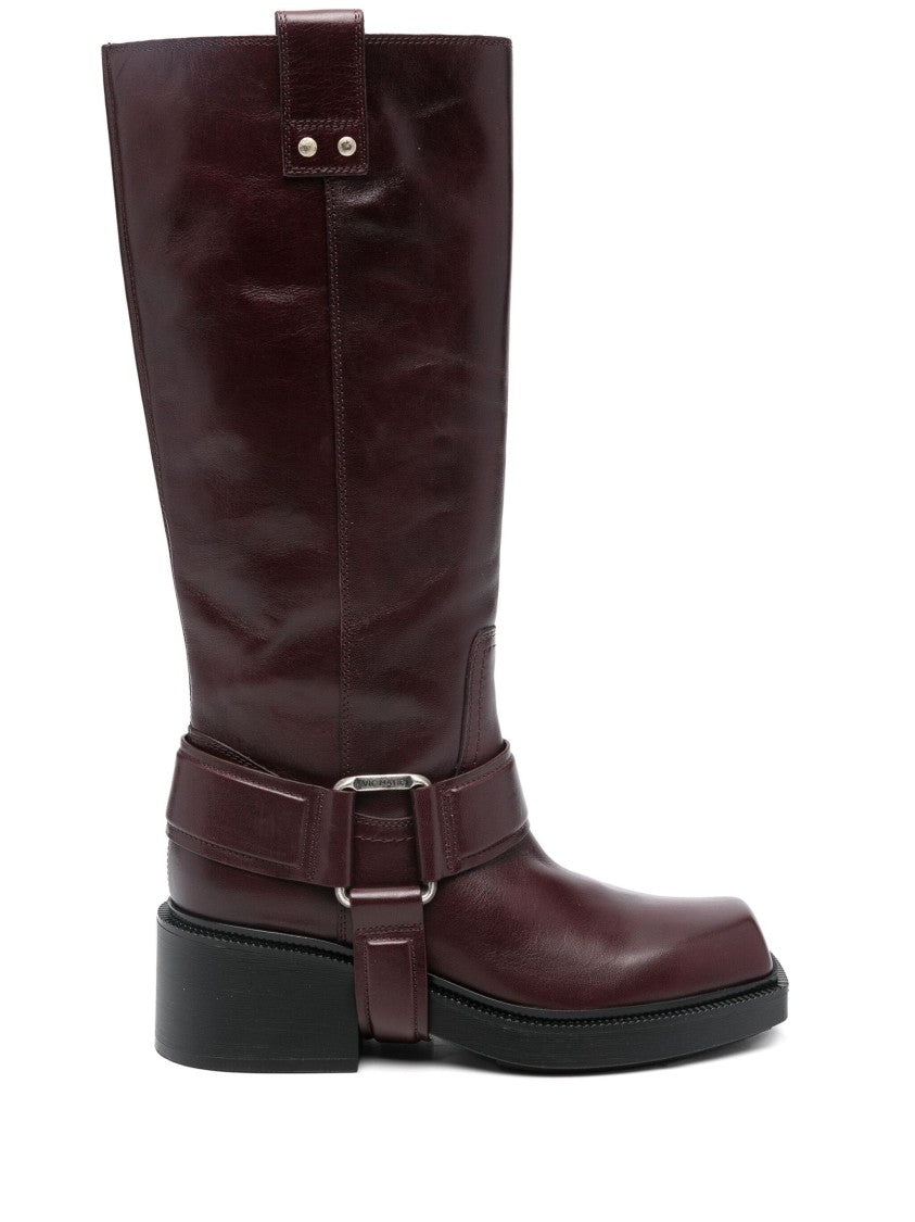 Vic Matié Sleek Leather Ankle Boots With Chunky Heel