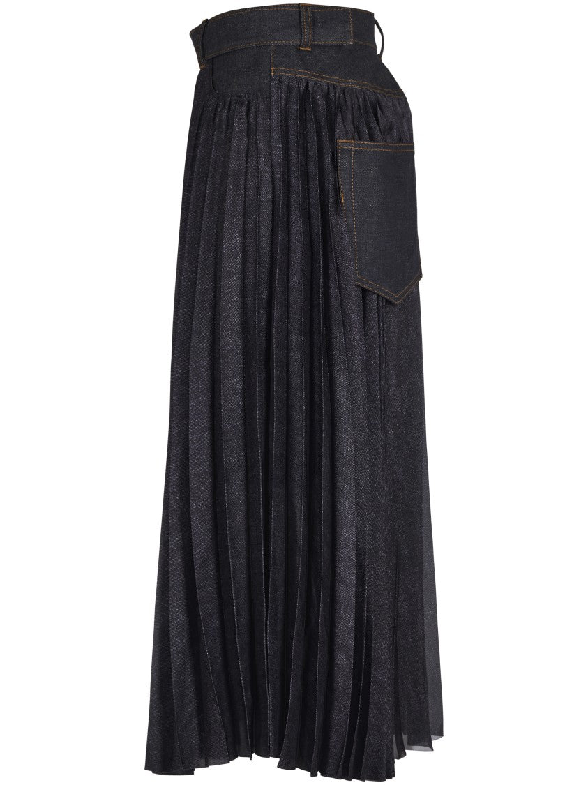Sacai Pleated High-Waist Skirt With Textured Finish