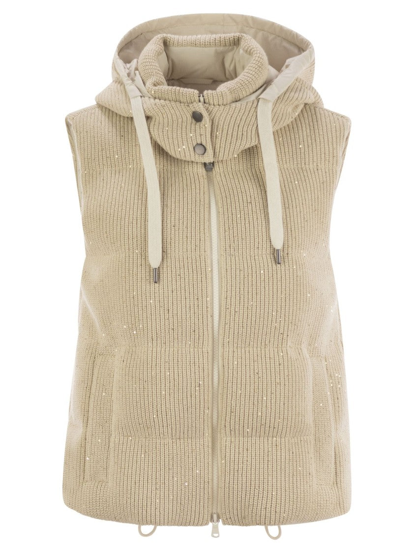 Brunello Cucinelli Dazzling Cotton Knit Sleeveless Down Jacket