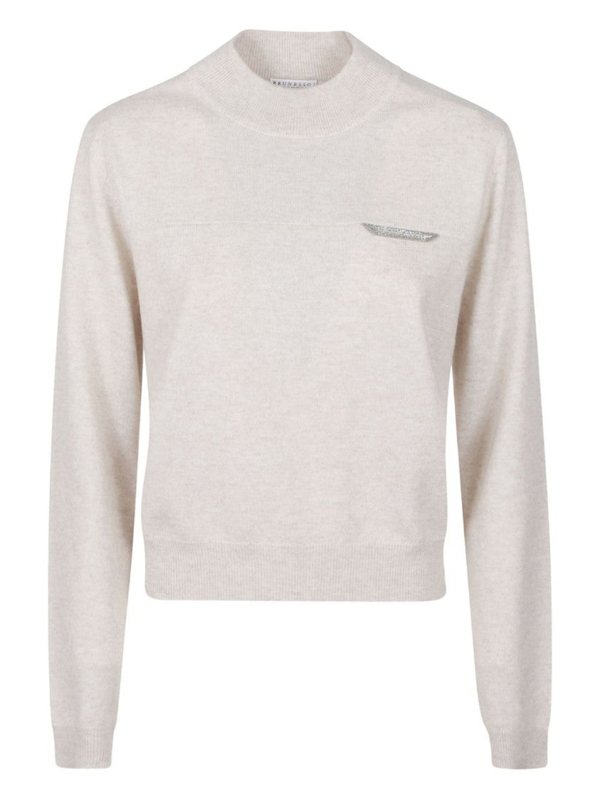 Brunello Cucinelli Finely Knit Crewneck Sweater With Brass Detail