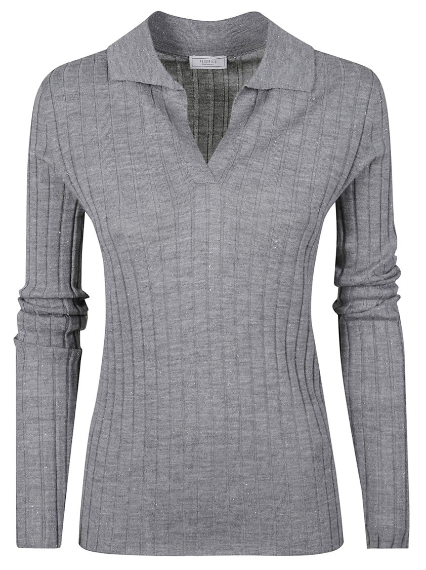 Peserico Fitted Ribbed Knit Polo Sweater