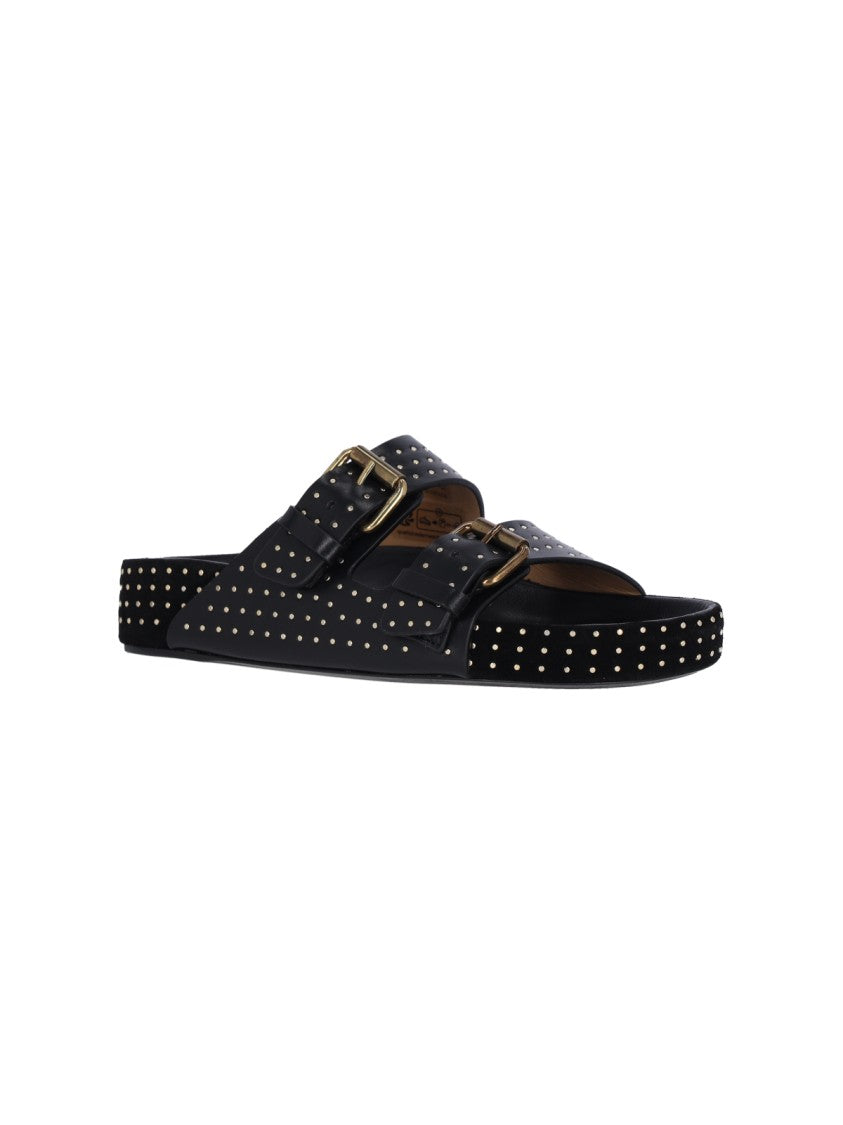 Isabel Marant Black Leather Stud Detail Sandals