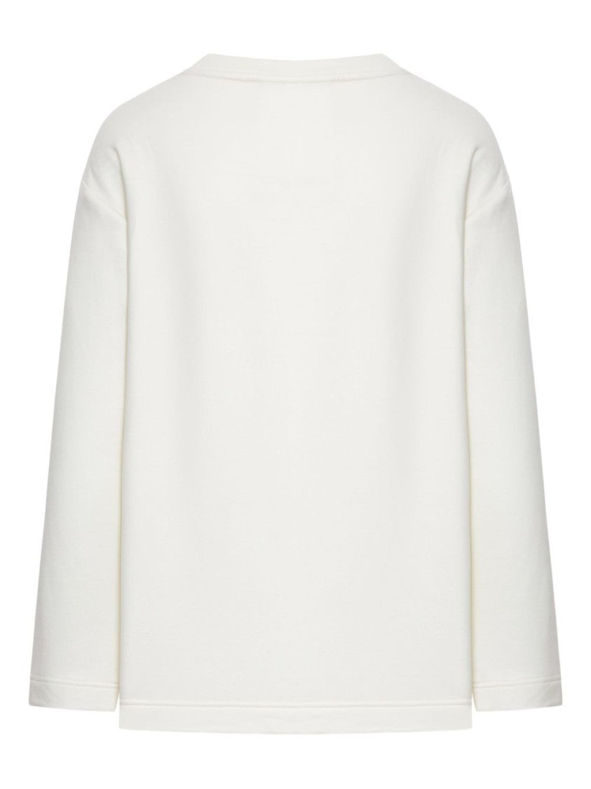 Max Mara Embossed Logo White Sweater With Crew Neck