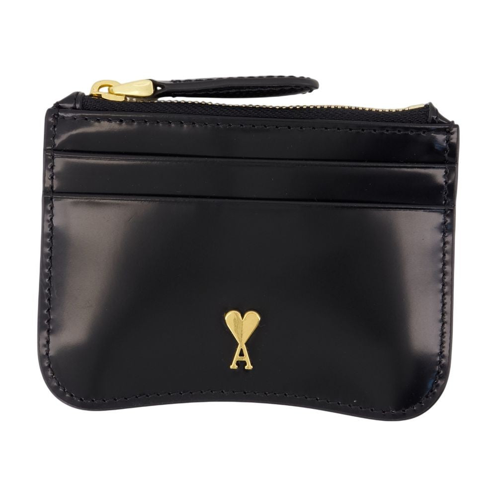 Ami Compact Calfskin Leather Cardholder With Zip Closure
