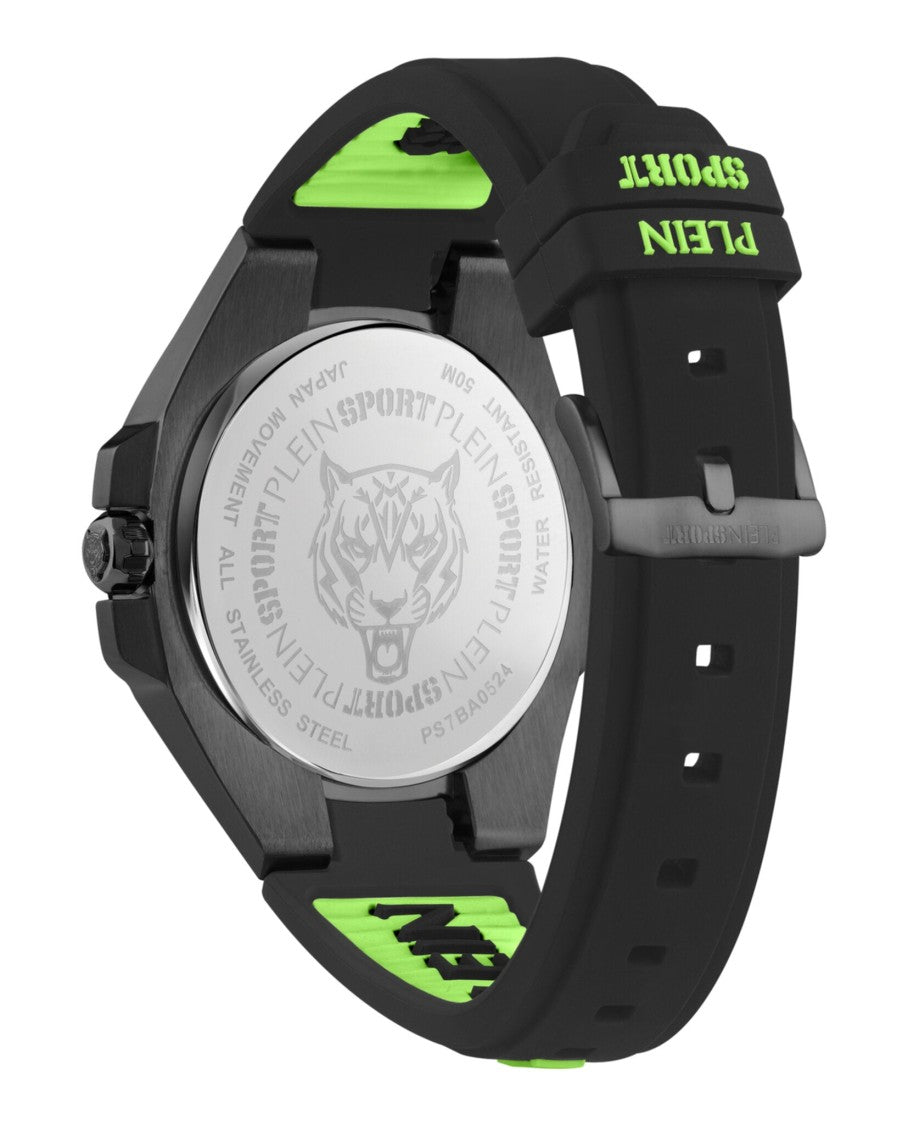 Plein Sport 47Mm Black Enamel Dial Silicone Watch