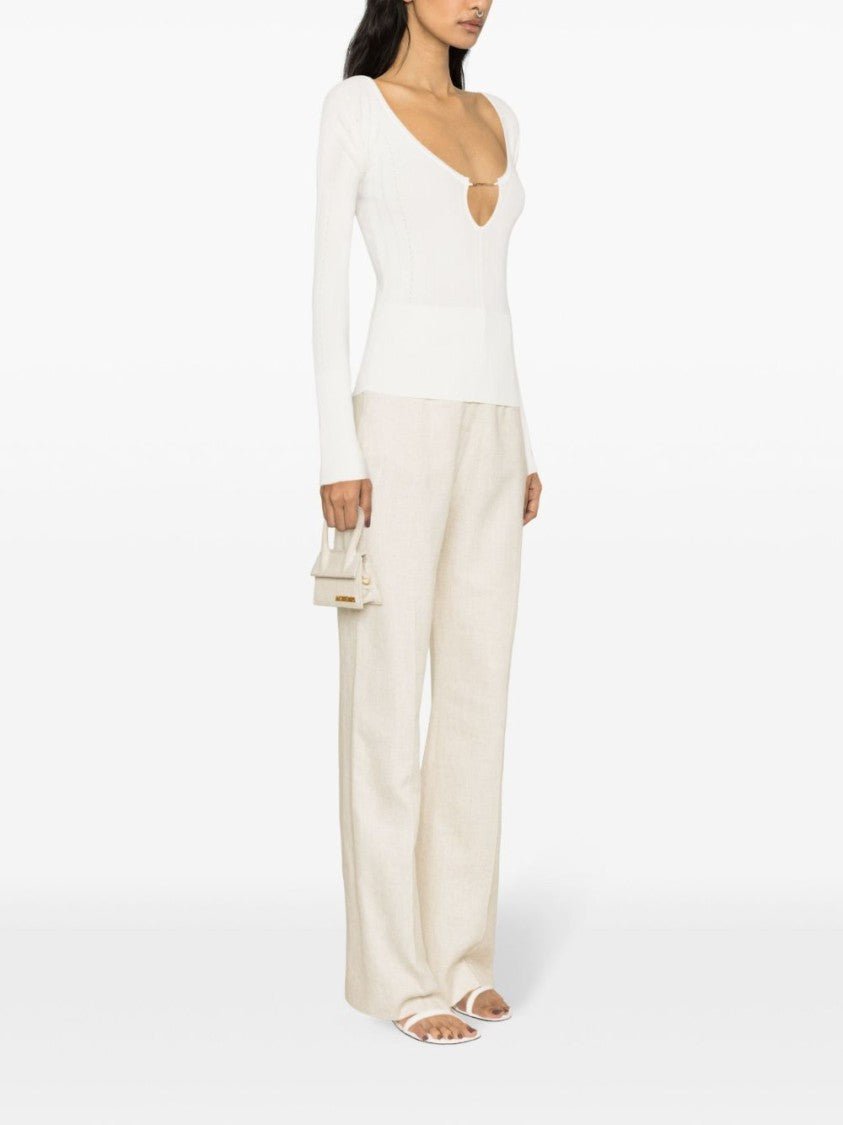 Jacquemus Matte White Ribbed Viscose T-Shirt