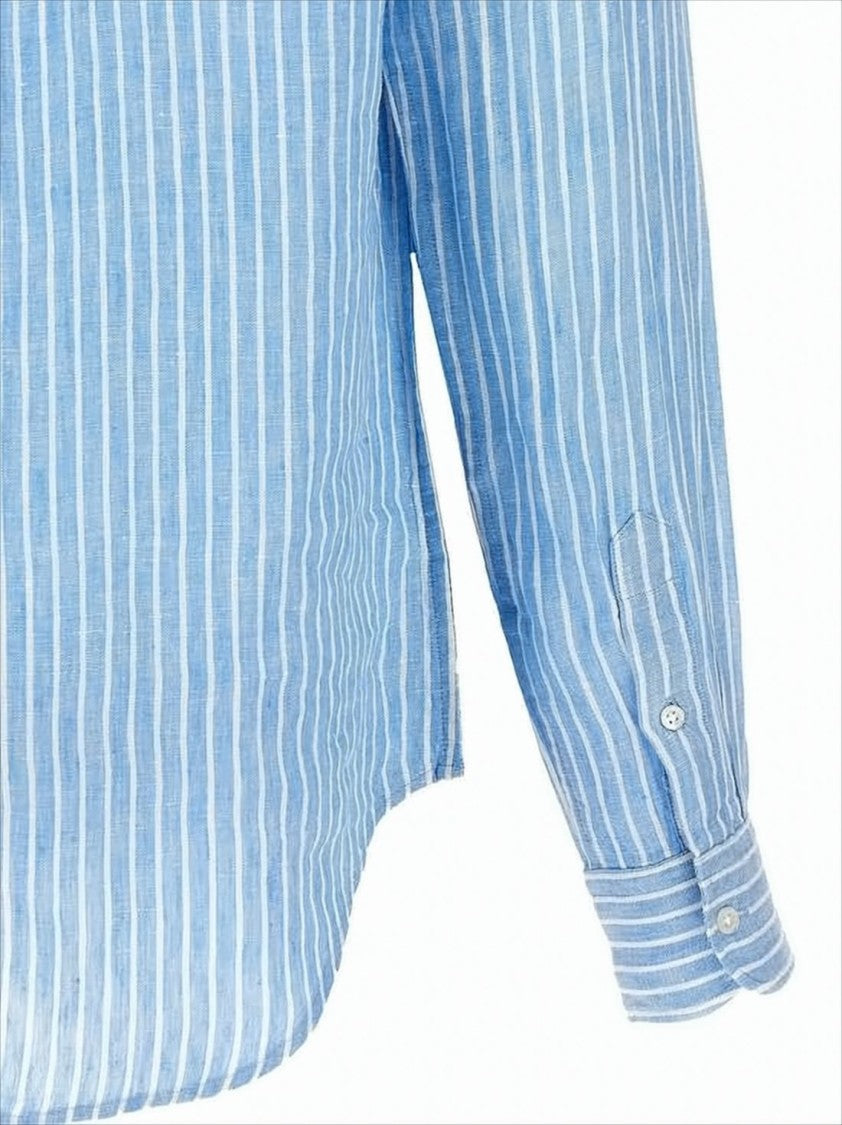 Polo Ralph Lauren Long-Sleeved Button-Up Linen Shirt With Vertical Stripes