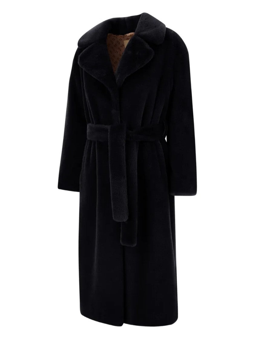 Herno Mid-Length Belted Coat With Plush Texture
