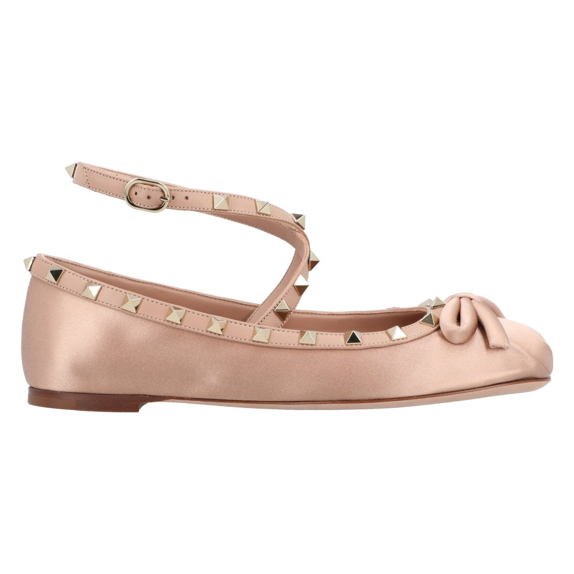 Valentino Rockstud Satin Ballerinas Nude