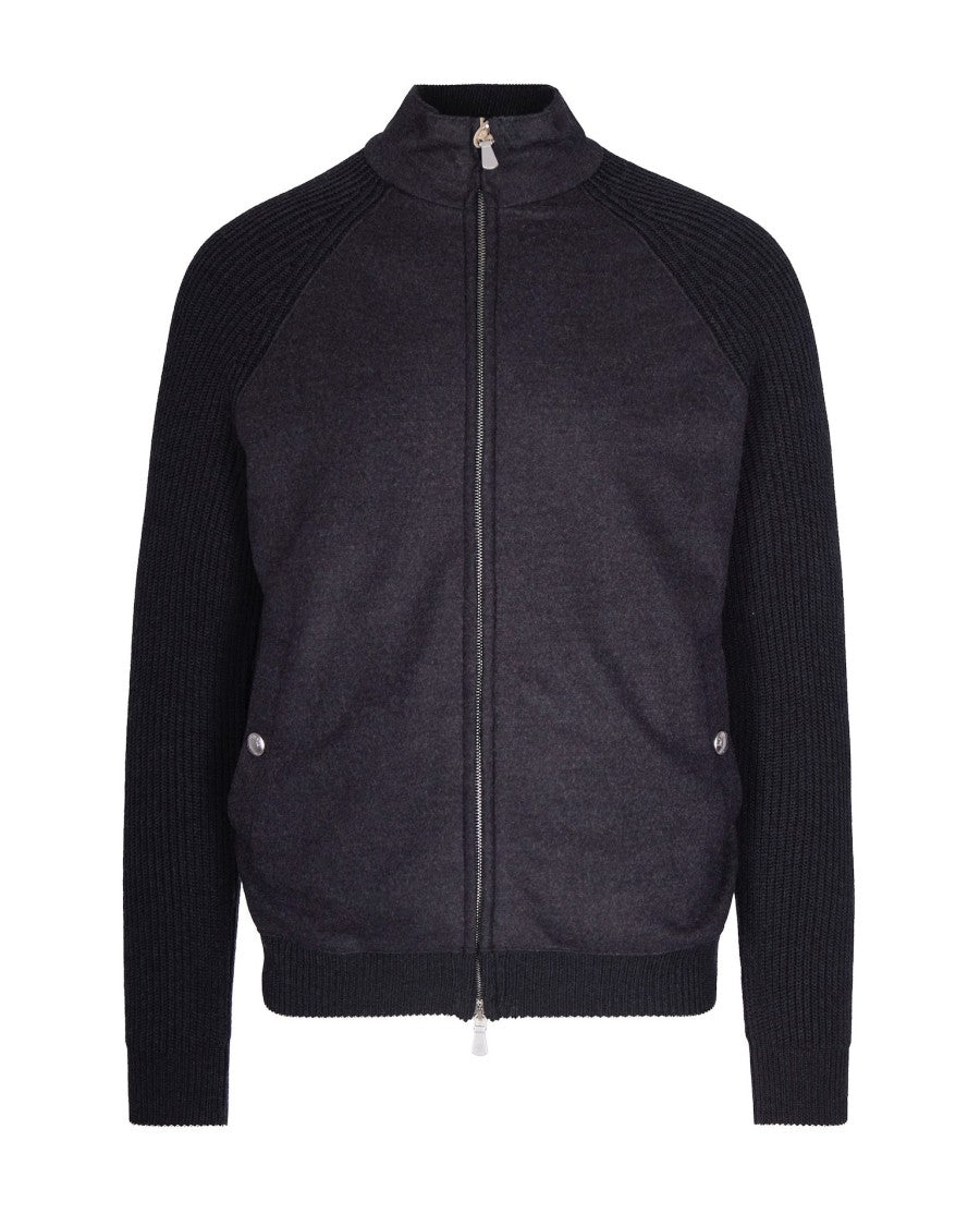Eleventy Wool Jacket With High Collar And Ribbed Details