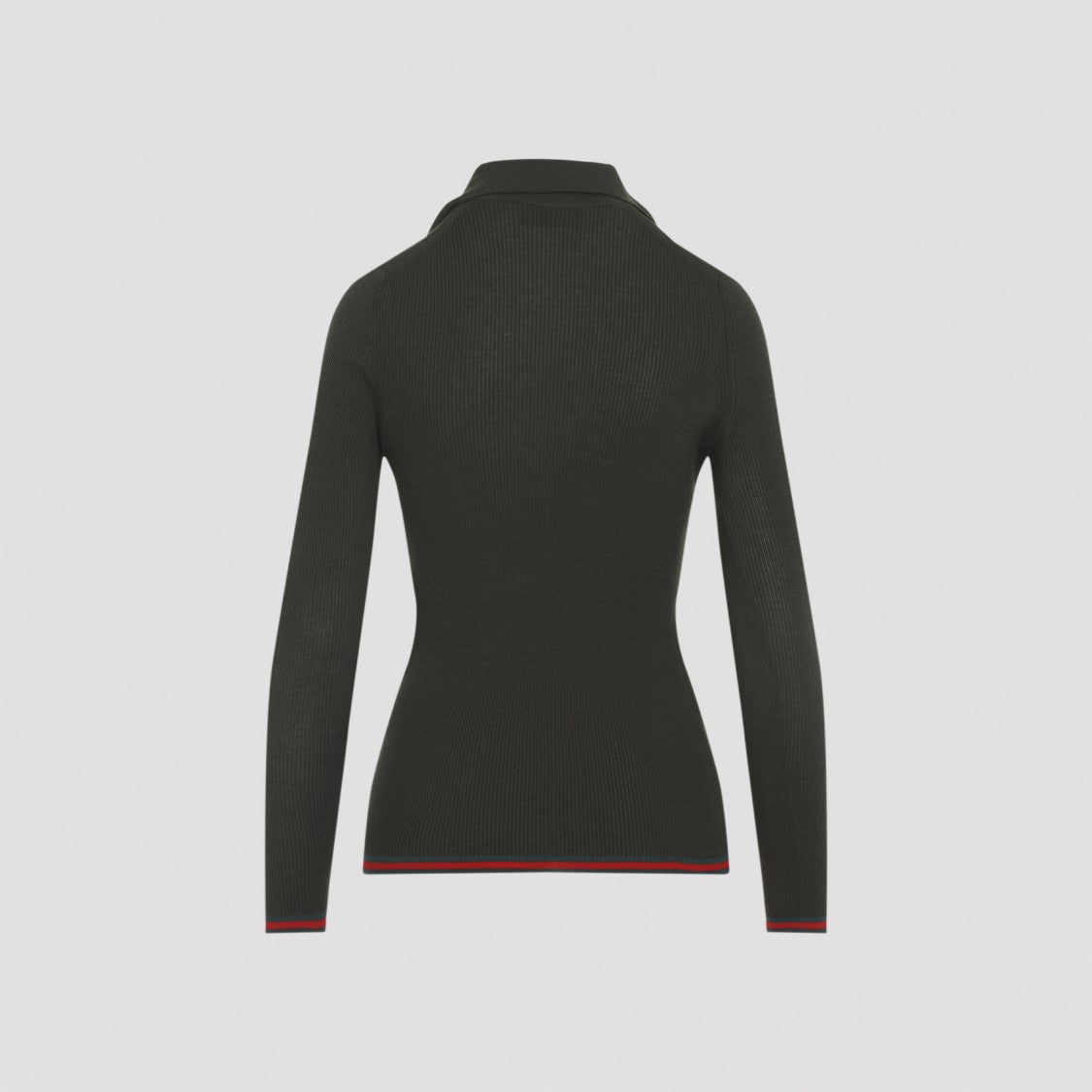 Gucci Fitted Long-Sleeve Polo Top With Ribbed Texture And Classic Collar