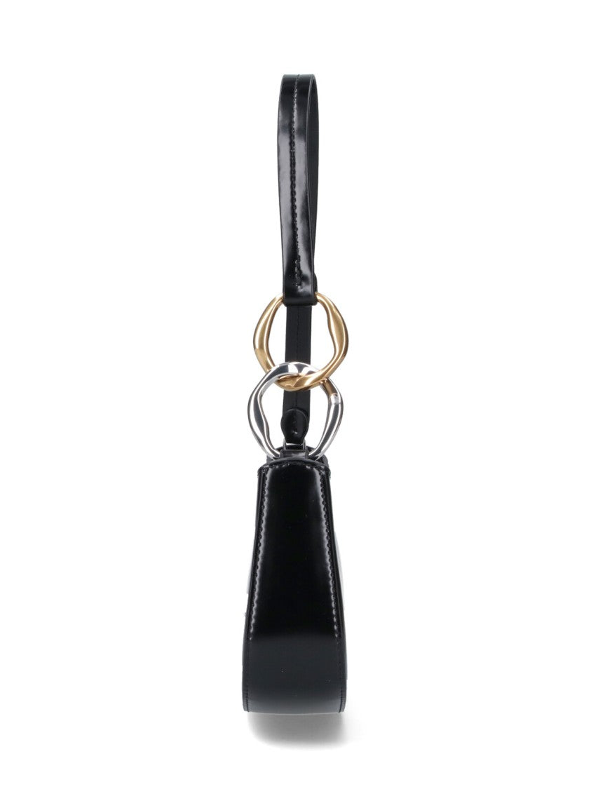 Staud Curved Black Handbag With Interlocking Metal Rings