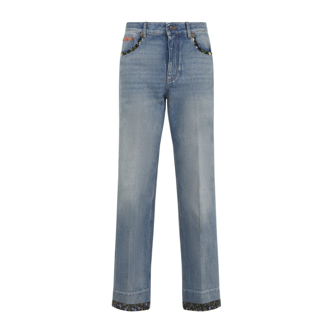 Valentino Light Blue Denim Jeans With Floral Details