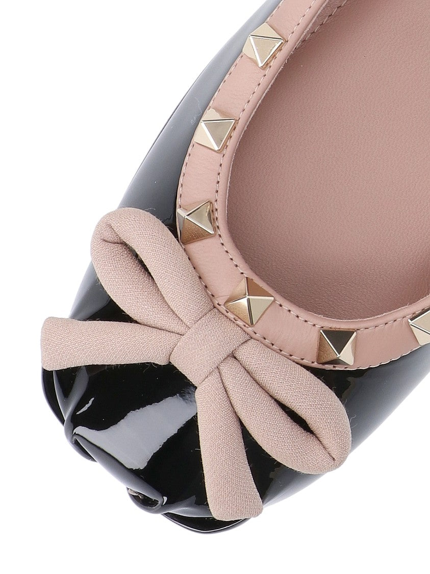 Valentino Garavani Rockstud' Black Patent Leather Ballerinas – Black