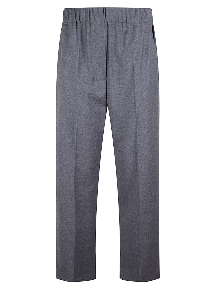 Max Mara Melange Gray Stretch Flannel Trousers With Elastic Waistband