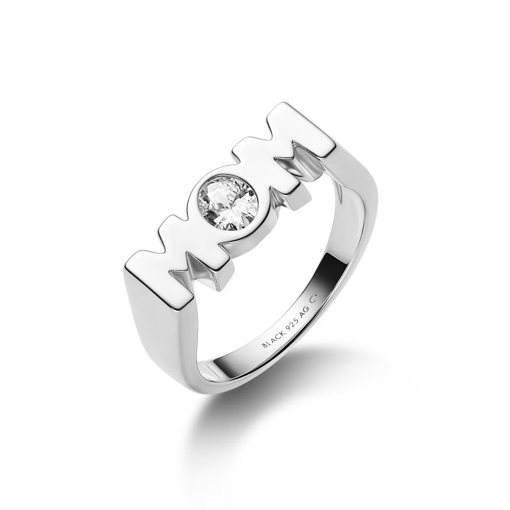 Maria Black Mom Signet Ring With Oval White Zirconia In Recycled Sterling Silver