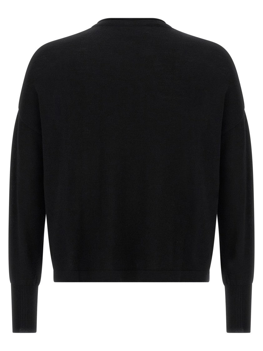 Ma'ry'ya Oversized Wool Sweater With Raw Cut Neckline And Front Pocket