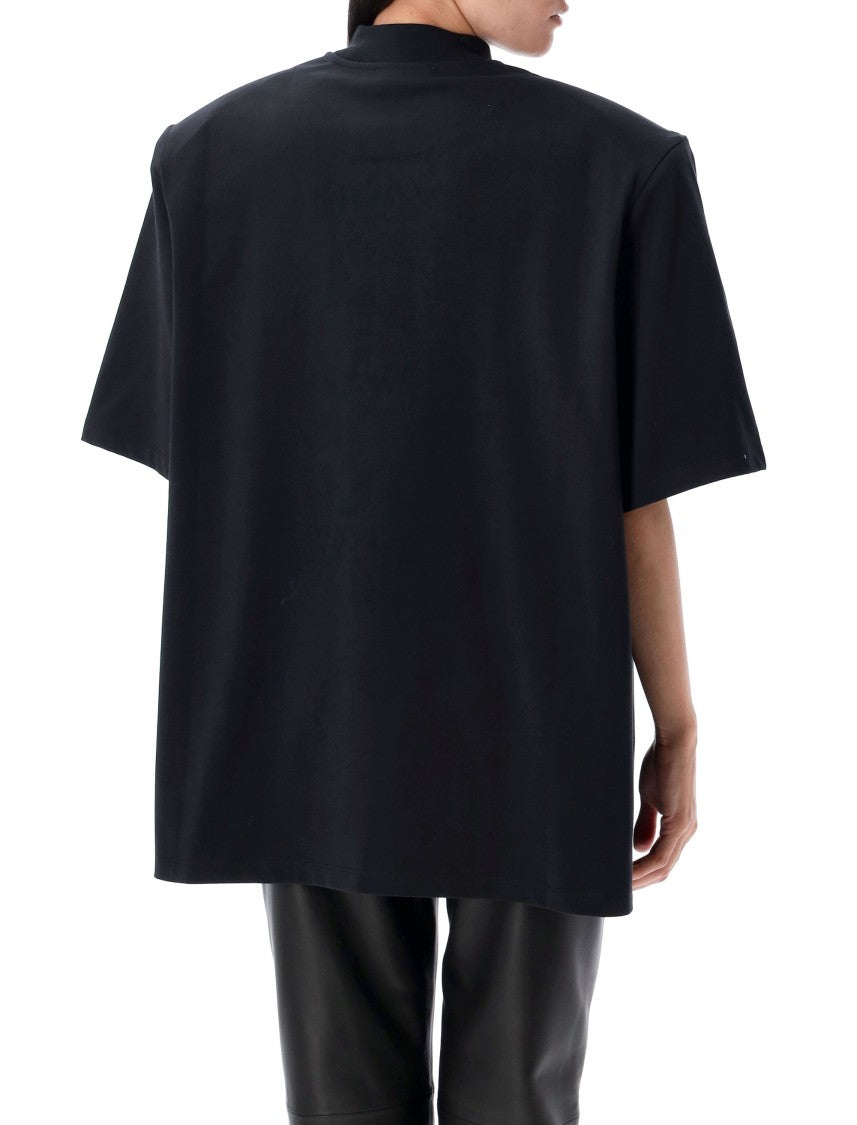 The Attico Oversized Black T-Shirt With High Neckline