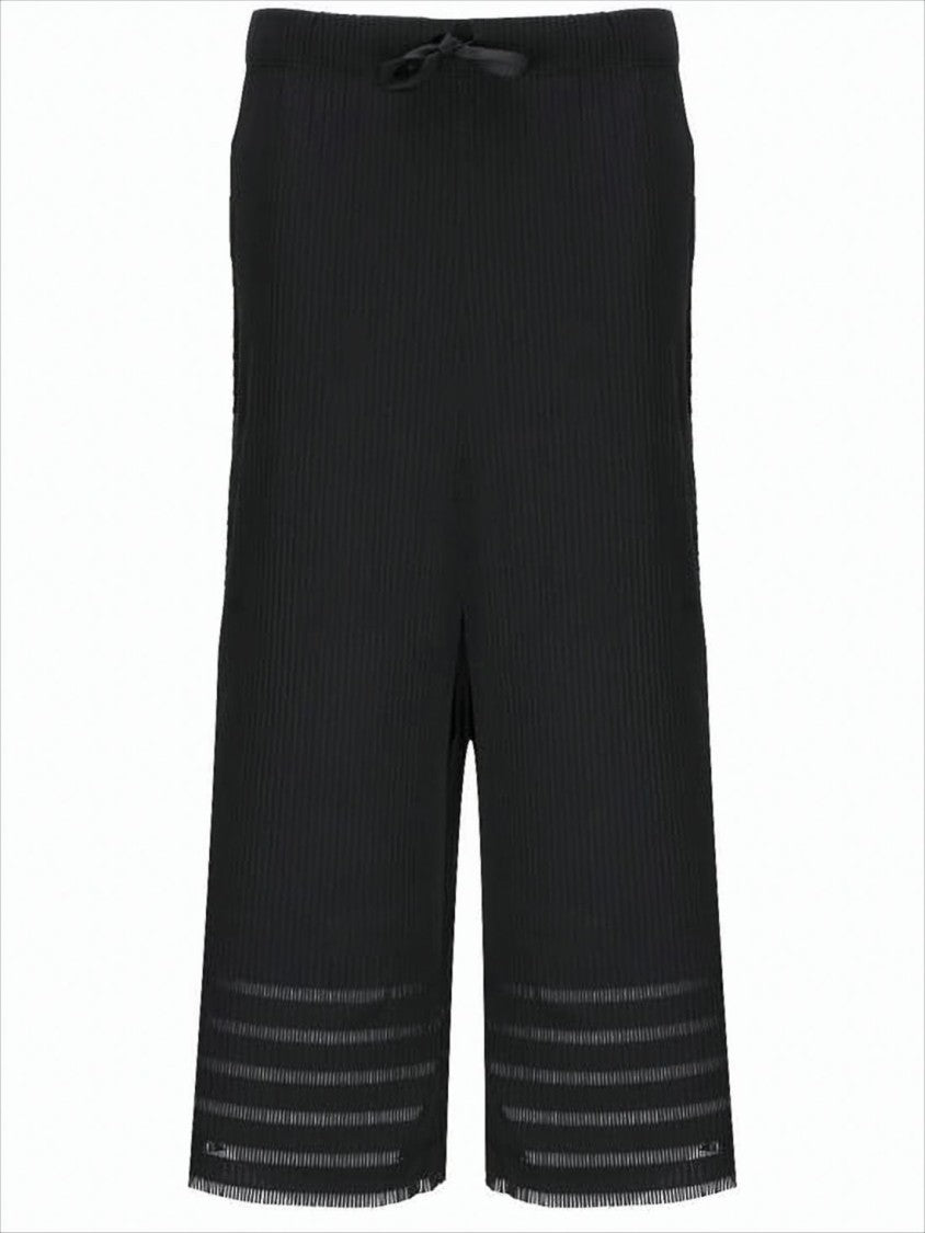 Pleats Please Pleated Textured Jogging Pants With Sheer Hem Detail