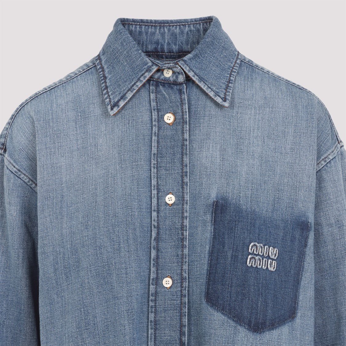 Miu Miu Blue Cotton Shirt With Classic Collar